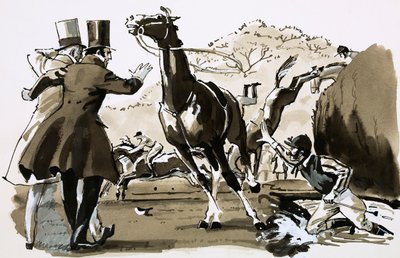 Le capitaine Becher, jeté à une clôture pendant le Grand National - English School