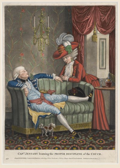 Le capitaine Jessamy apprenant la discipline appropriée du canapé, vers 1782 - English School