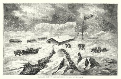 Expédition du capitaine Phipps attaquée par une tempête (gravure en couleur) - English School