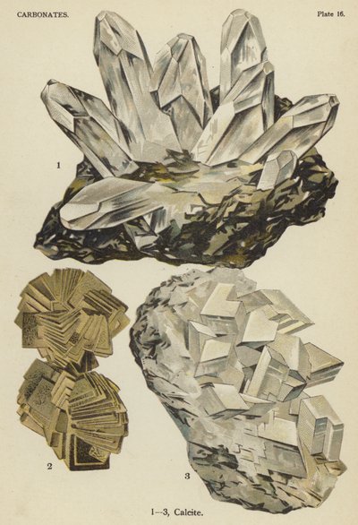 Carbonates, calcite (lithographie en couleur) - English School