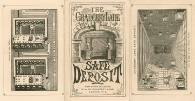 Carte publicitaire pour le Chancery Lane Safe Deposit, 61-62 Chancery Lane, Londres - English School