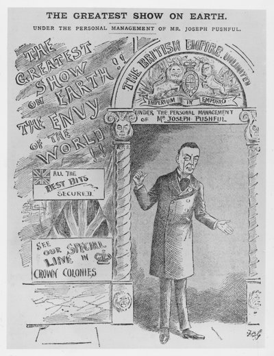 Caricature de Joseph Chamberlain en tant que secrétaire colonial, vers 1900 - English School