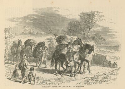 Transport du pain à Londres sur des chevaux de bât - English School