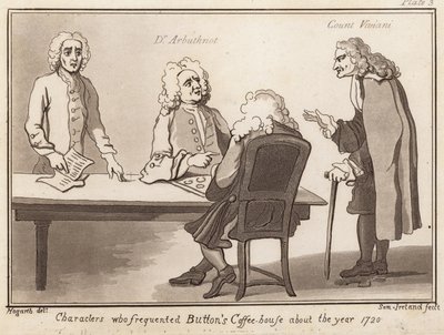 Personnages fréquentant Buttons Coffee House vers 1720 : Dr Arbuthnot, Comte Viviani - English School