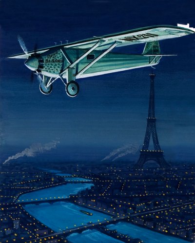 Le monoplane Ryan de Charles Lindbergh, le Spirit of St Louis, survolant Paris - English School