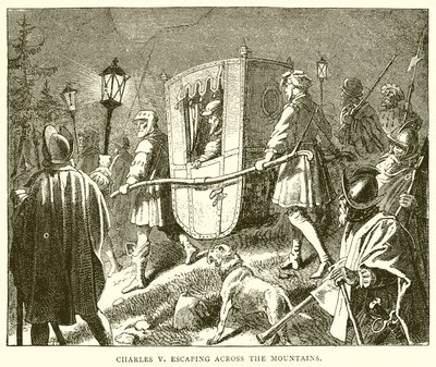 Charles V fuyant à travers les montagnes - English School
