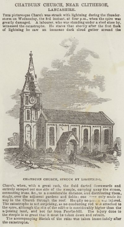 Église de Chatburn, près de Clitheroe, Lancashire (gravure) - English School
