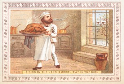Chef tenant un plateau de dinde, Carte de Noël - English School