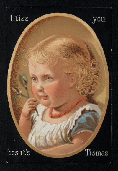 Enfant avec du gui, carte de vœux de Noël - English School