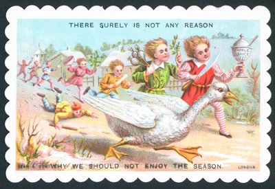 Enfants poursuivant une oie, carte de Noël - English School
