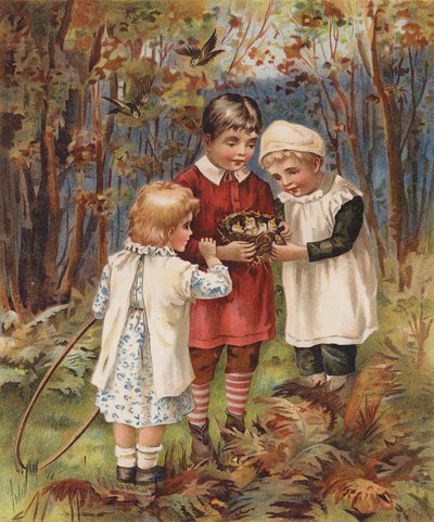 Enfants trouvant un nid d
