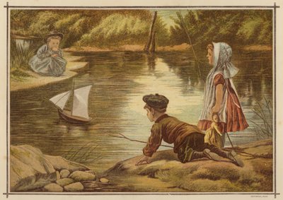 Enfants lançant un modèle de yacht - English School