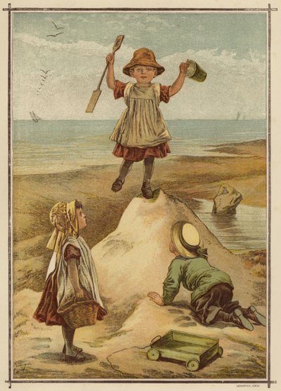 Enfants jouant au roi du château au bord de la mer - English School