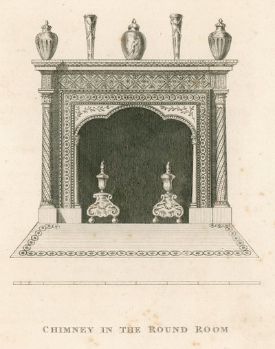 Cheminée dans la salle ronde, Strawberry Hill, Twickenham, Londres - English School