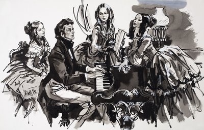 Chopin avec des admiratrices (gouache sur papier) - English School
