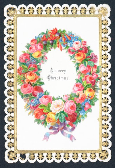 Couronne de fleurs de Noël, carte de Noël - English School