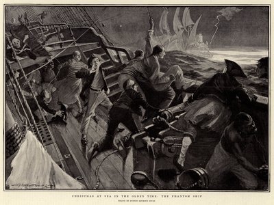 Noël en mer au temps jadis, le bateau fantôme (litho) - English School
