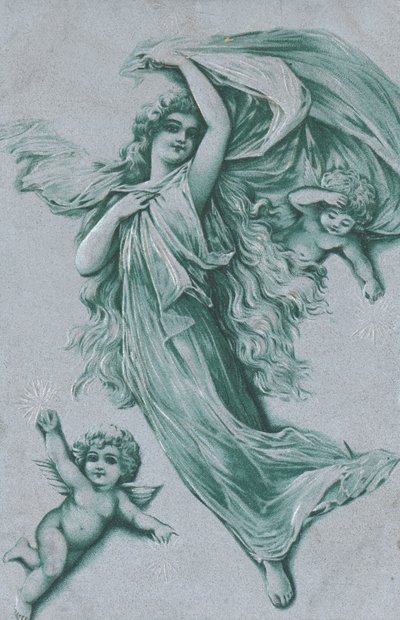 Carte de Noël avec un ange et deux chérubins - English School