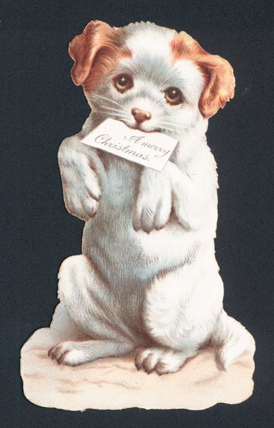 Carte de Noël avec chiot portant une carte - English School