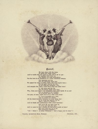 Chant de Noël avec une image de trois anges en vêtements victoriens - English School