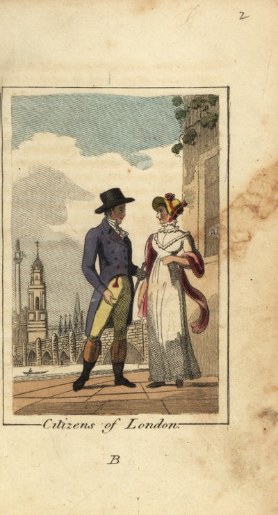 Citoyens de Londres, avec le pont de Westminster et la colonne de Nelson en arrière-plan - English School