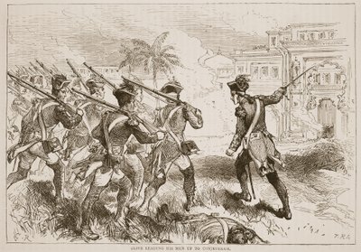 Clive menant ses hommes à Conjeveram, illustration de Cassell