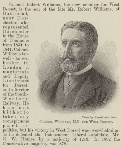Colonel Williams, MP pour West Dorset (gravure) - English School