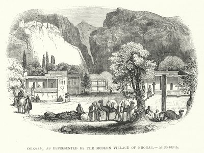 Colosses, représenté par le village moderne de Khonas, Arundell (gravure) - English School