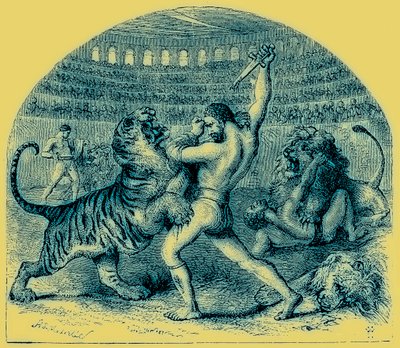 Combat de gladiateurs avec des animaux sauvages, illustration de L