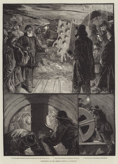Achèvement du tunnel de la Mersey à Liverpool (gravure) - English School