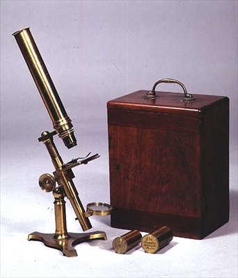 Microscope monoculaire composé, fabriqué par Amadio Optician, Londres, vers 1860 - English School