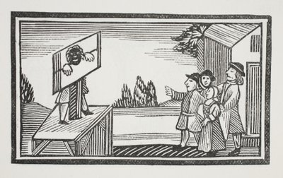 Condamné à rester une heure ou plus au pilori, illustration de Chap-books du XVIIIe siècle par John Ashton, pub. 1882 - English School