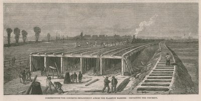 Construction de la digue en béton à travers les marais de Plaistow - English School
