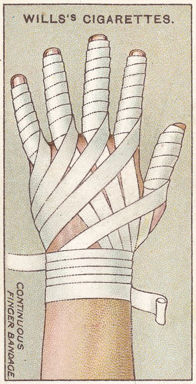 Bandage continu pour doigt, no.48 de la série Premiers Secours des cartes de cigarettes Willss, 1913 - English School
