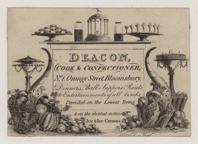 Cuisinier et confiseur, Deacon, carte de visite - English School