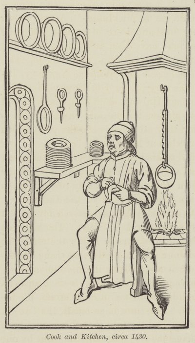 Cuisinier et cuisine, vers 1430 (gravure) - English School