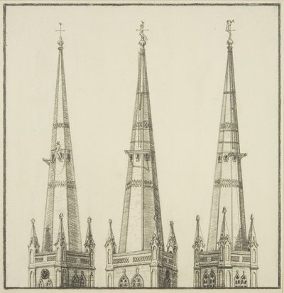 Copie de dessin du clocher de St Nicholas, montrant le retrait de la girouette - English School