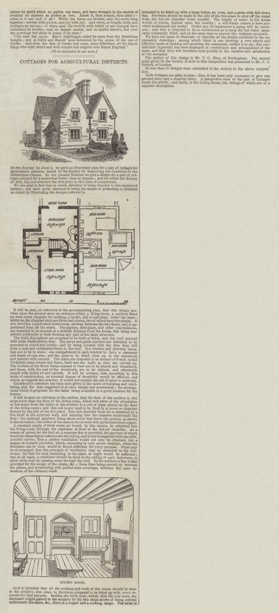 Cottages pour les districts agricoles (gravure) - English School