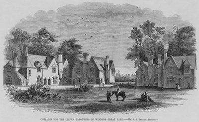 Cottages pour les ouvriers de la Couronne du Grand Parc de Windsor (gravure) - English School