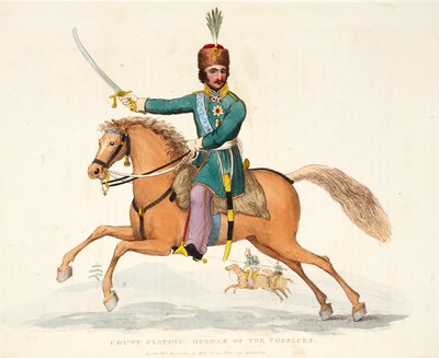 Comte Platov, Hetman des Cosaques, publié par Richard Evans, gravé par Romney, illustration de An Historical Account of the Battle of Waterloo par William Mudford, 1816 - English School