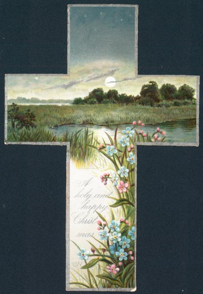 Scène de campagne dans une croix, Carte de Noël - English School