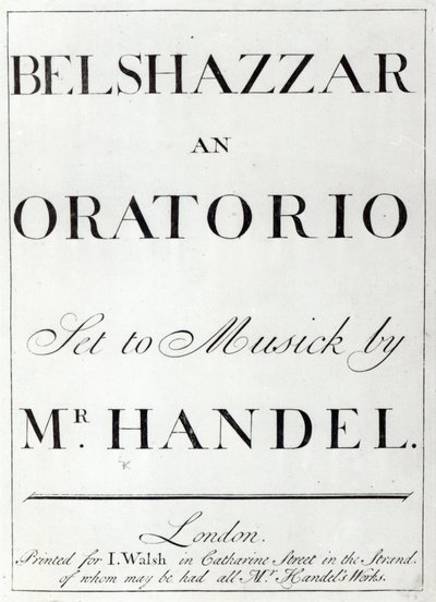 Couverture de la partition pour Belshazzar de Haendel, publiée en 1745 - English School