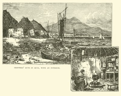 Cabanes de crofters à Skye, avec un intérieur - English School