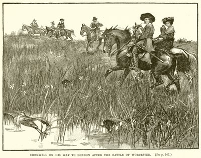Cromwell en route pour Londres après la bataille de Worcester - English School
