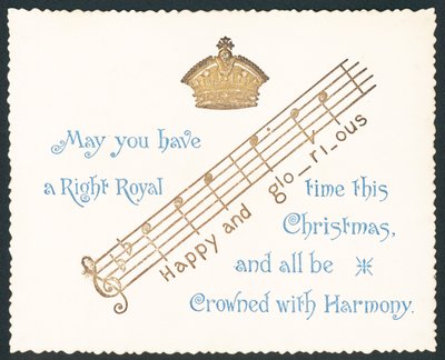 Couronne et notes de musique, Carte de Noël - English School