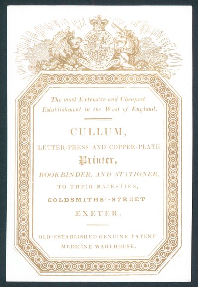 Cullum, imprimeur en typographie et en cuivre, carte de visite - English School