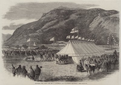 Première pelletée de terre du chemin de fer de Conway et Llanrwst (gravure) - English School
