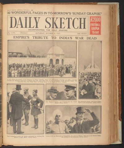 Daily Sketch, montrant Rudyard Kipling à Neuve Chapelle, 8 octobre - English School