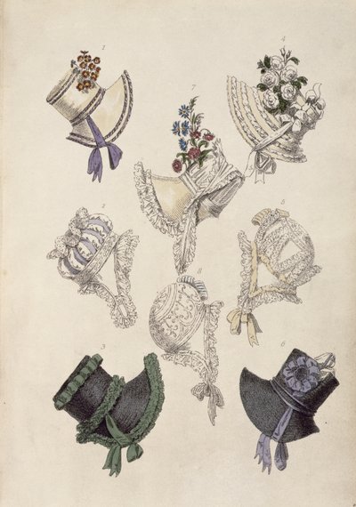 Bonnets de jour, planche de mode de Ackermann
