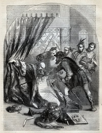 Mort du cardinal Beaton, 29 mai 1546 - Cardinal David Beaton (c1494-1546), archevêque de St. Andrews, assassiné pendant la Réforme écossaise - gravure de 
